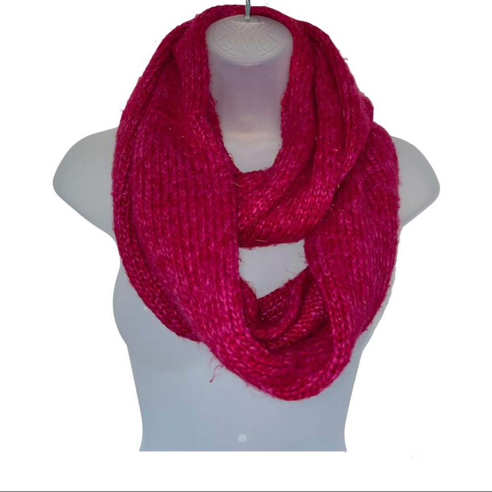 Red Pink Knit Infinity Scarf Winter Fall Warm